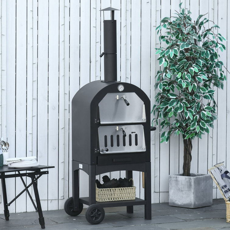 Outsunny 2In1 Pizzaofen Outdoor mit Rollen Grillofen mit Schutzhülle